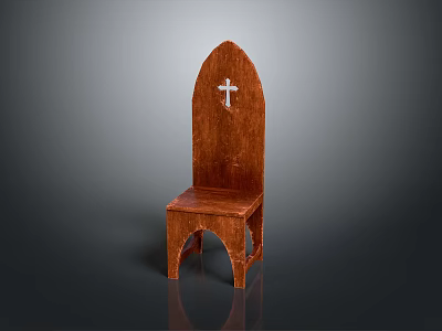 Wooden Church Furniture Chair With Cross Design And Arched Backrest Details 3d model