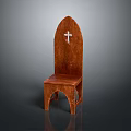 Wooden Church Furniture Chair With Cross Design And Arched Backrest Details