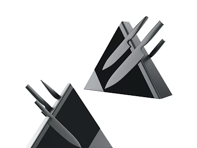 Triangular Knife Block Holders With Sharp Kitchen Knives For Home Kitchen Use 3d model