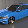 Blue Volkswagen Sedan Showcasing Modern Alloy Wheels And Sleek Exterior Design