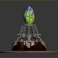 Colorful Cracked Egg On Ornate Metallic Stand With Circular Base
