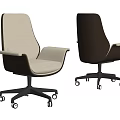 Modern Office Chair With Beige And Brown Upholstery Armrests And Swivel Wheels Design