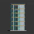 Multi Level Architectural Model With Blue Framework And Yellow Components On White Base 3d model