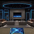 Modern KTV Interior Design With Starry Ceiling Blue Neon Lights And Comfortable Sofas Coffee Tables 3d model