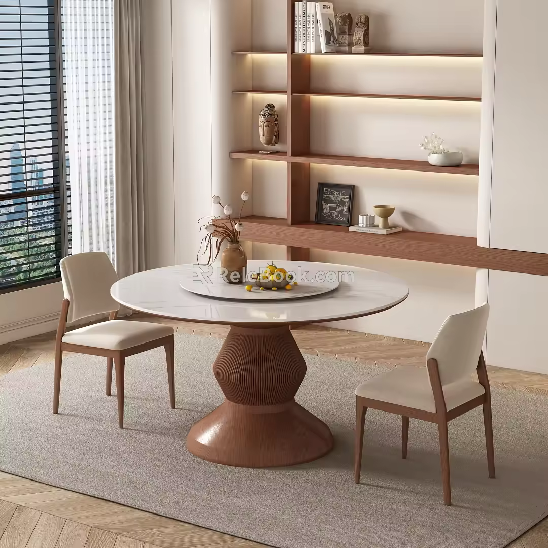 Middle Style Restaurant Dining Table and Chair 3d model