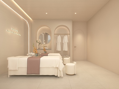 cream style beauty salon beauty room spa beauty bed wash basin single room beauty center clothes hanging area 3d model