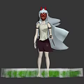 Mythical Creature Character With Red Horned Mask Long White Hair Holding Dagger On Green Grass