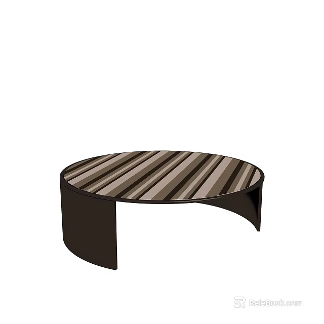 Modern Minimalist Round Coffee Table with Striped Brown Beige Tabletop and Black Legs 3d model 