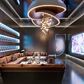 Modern KTV Lounge Interior With Comfortable Sofas Neon Decorations And Large Screen 3d model