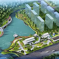 Scenic Urban Garden Landscape with Lake Lush Trees Modern Buildings and Green Spaces