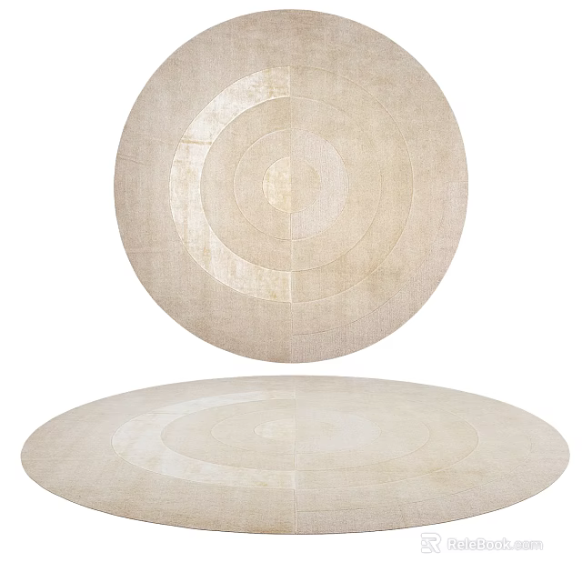 Beige Round Woven Area Rug With Concentric Circle Pattern And Soft Texture 3d model 