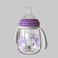 Ceramic Baby Bottle With Purple Lid White Handles And Cartoon Monkey Design