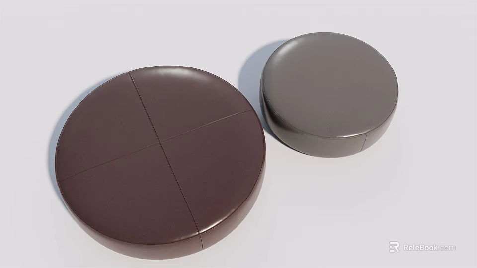 Round Leather Ottomans in Dark Brown and Gray with Paneled Top Design for Modern Home 3d model 