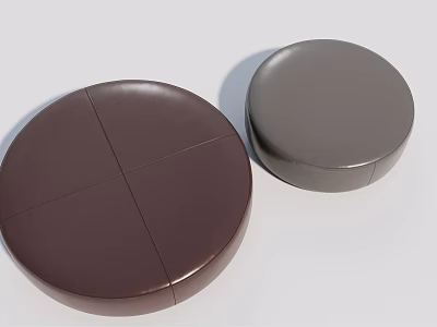 Round Leather Ottomans in Dark Brown and Gray with Paneled Top Design for Modern Home 3d model