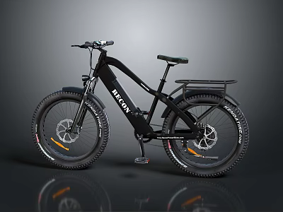 BEYONDA Black Electric Mountain Bike With Large Tires And Rear Rack 3d model