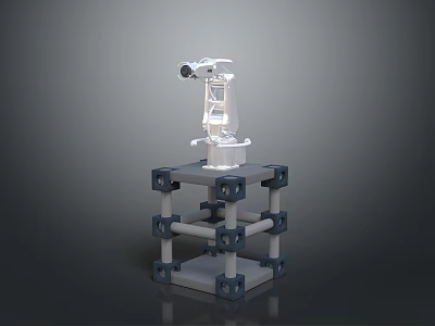 Game Movie Character Mechanical Arm with Square Circular Frame Base and Camera Component White Blue 3d model