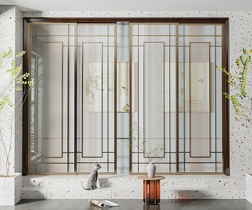 New Chinese style sliding door glass sliding door 3d model