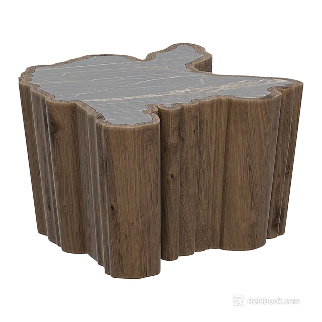 Modern Natural Wood Coffee Table With Smooth Marble Top And Unique Shape 3d model