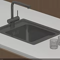 Stainless Steel Kitchen Sink With Modern Faucet On White Countertop And Wooden Cabinets