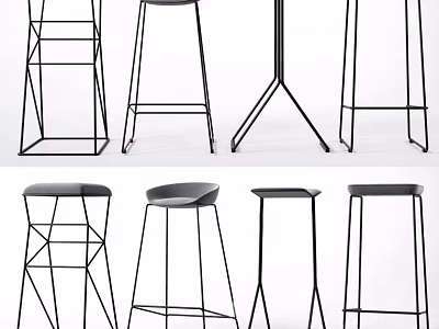 Modern Stylish Bar Stools Featuring Geometric Metal Frame And Various Design Styles 3d model