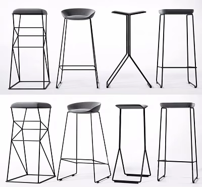 Modern Stylish Bar Stools Featuring Geometric Metal Frame And Various Design Styles 3d model