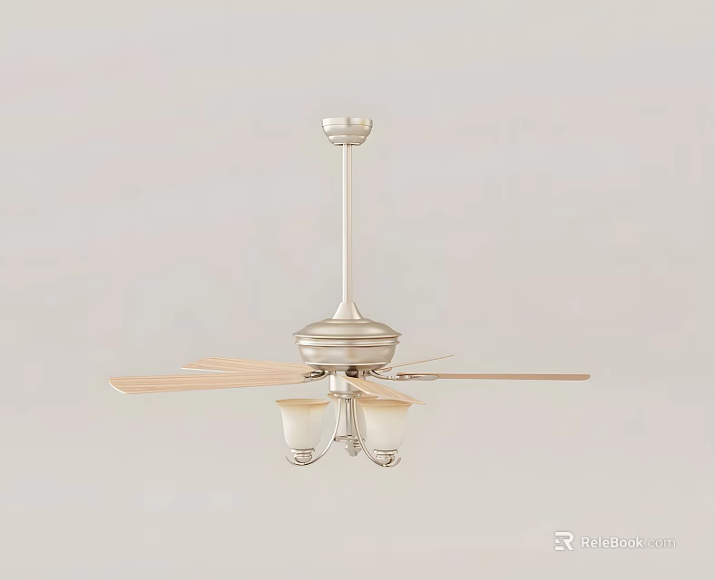 Air Conditioning Ceiling Fan With Wooden Blades And Built In Lights Modern Design 3d model 