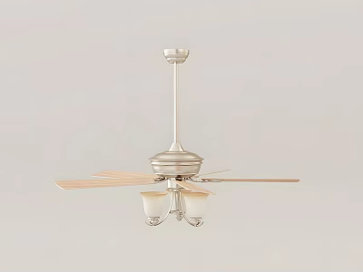 Air Conditioning Ceiling Fan With Wooden Blades And Built In Lights Modern Design 3d model