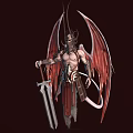 Game Movie Character With Red Wings Horned Mask Armored Body And Sword