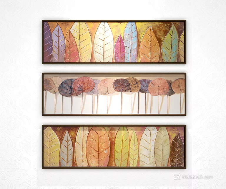 Colorful Leaf Pattern Framed Wall Art With Various Leaf Designs For Home 3d model