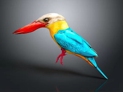 Colorful Kingfisher Bird With Blue Wings Yellow Belly Red Beak And Red Feet 3d model