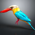 Colorful Kingfisher Bird With Blue Wings Yellow Belly Red Beak And Red Feet