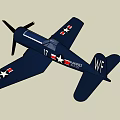 Dark Blue Fighter Jet With Propeller Star Insignia And Attached Bombs 3d model