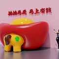 Unique Photo Check In Spot with Red Ingot Yellow Pony and Pink Background