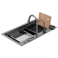 Stainless Steel Kitchen Sink With Double Bowl Wooden Cutting Board And Faucet Drainage Rack