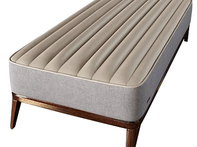 Modern Light Gray Upholstered Sofa Bench With Striped Design And Wooden Legs 3d model