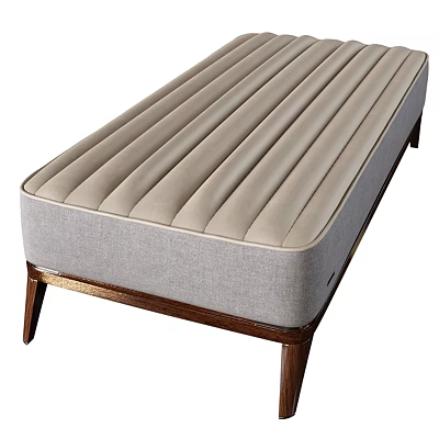 Modern Light Gray Upholstered Sofa Bench With Striped Design And Wooden Legs 3d model