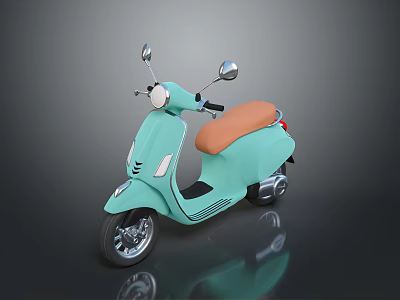 Teal Classic Scooter With Orange Seat Side Mirrors And Sleek Body Design 3d model