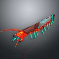 Vibrant Red Fantasy Creature Character With Long Antennae Brown Exoskeleton And Teal Legs