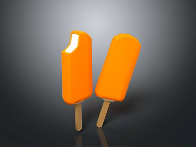 Two Orange Popsicles With One Bitten On Wooden Sticks 3d model