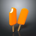 Two Orange Popsicles With One Bitten On Wooden Sticks