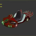 Red Go Kart Featuring Black Seat Flame Shaped Decorations And Silver Wheels
