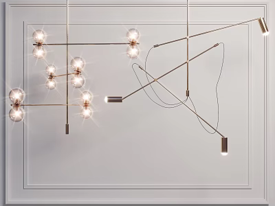 Modern Geometric Chandelier With Metal Arms And Multiple Illuminated Bulbs 3d model