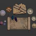 Magical Items Collection With Crystal Ball Hourglass Scrolls Candles Potion Bottles And Ancient Books