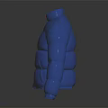 Blue Puffy Puffer Jacket With Red Stripe Modern Design And Sleek Look