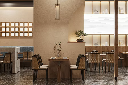 New Chinese Restaurant Dining Table and Chair Combination Bamboo Chair Chinese Chandelier Chinese Restaurant Tea Restaurant Vegetarian Restaurant Tea House 3d model