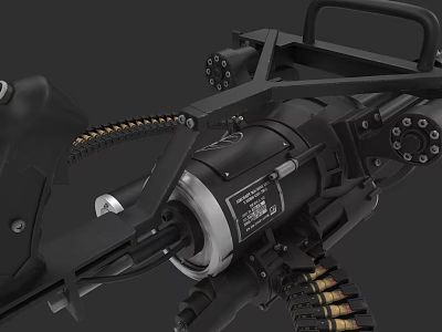 Heavy Machine Gun 3D Model With Ammunition Belt Barrel And Mount Design 3d model