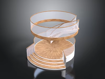 Modern Spiral Staircase Design Featuring Wooden Steps And Transparent Glass Railings 3d model