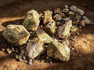 Stacked Natural Stone and Wood Materials for Construction and Decoration 3d model