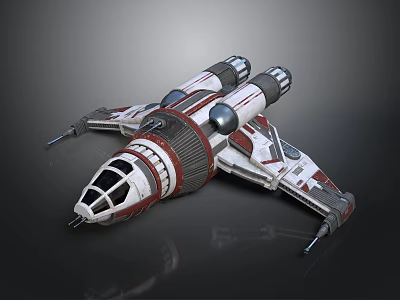 Futuristic Sci Fi Spaceship Design With Multiple Engines Red White Color And Streamlined Shape 3d model