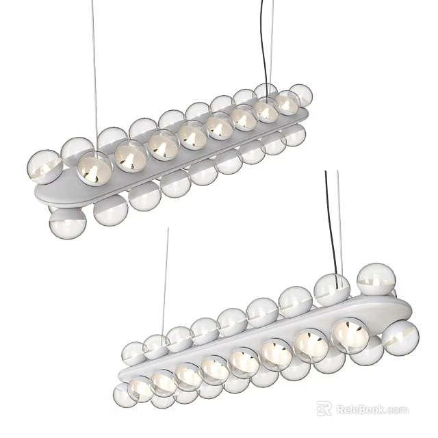 Modern Chandeliers With Multiple Round Bulbs On White Elongated Frames Contemporary Lighting Design 3d model